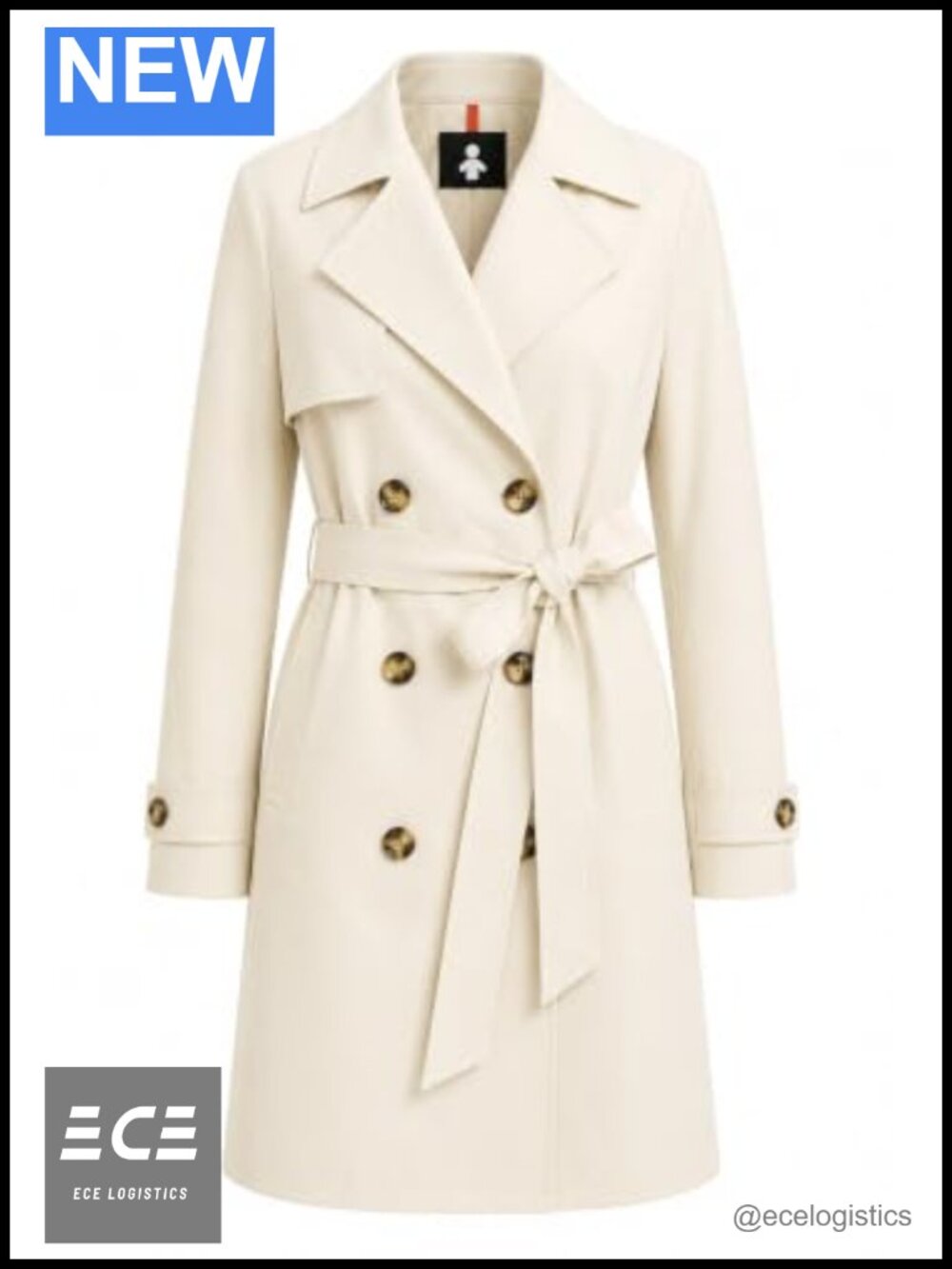 Water Resistant Trench Coat Long Double Breasted Belted Rain Coat